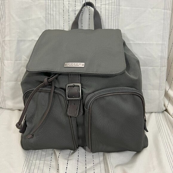 Coach Vintage Gray Nylon & Leather Backpack H9Z-6243 Waterproof - Picture 2 of 5